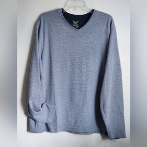 Faded Glory Men's Waffle Knit Gray/Blue Long Sleeve V-neck Top Sz 3XL/XG (54-56)